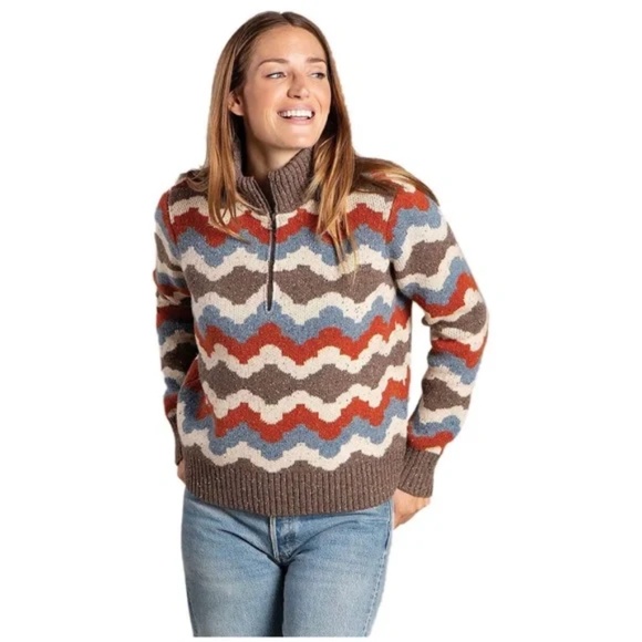 Toad&Co Rust Brown Blue Wilde 1/4 Zip Sweater Lambswool CabinCore Outdoor Size S - Picture 4 of 9